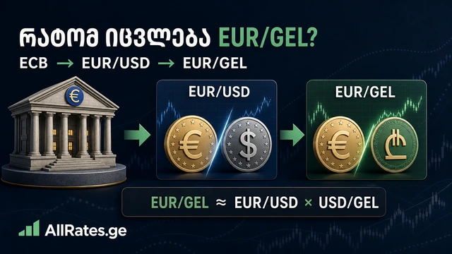 რატომ შეიძლება EUR/GEL გაიზარდოს, როცა USD/GEL თითქმის არ იცვლება?